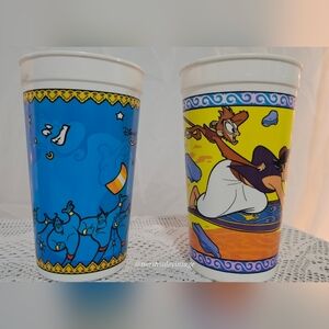 Disney Aladdin Printed Plastic Tumbler Pair - Blue & Yellow Vintage BURGER KING